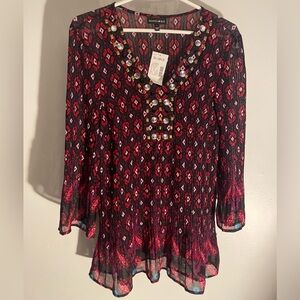 Fashion bug geometric jeweled long sleeve blouse XL NWT